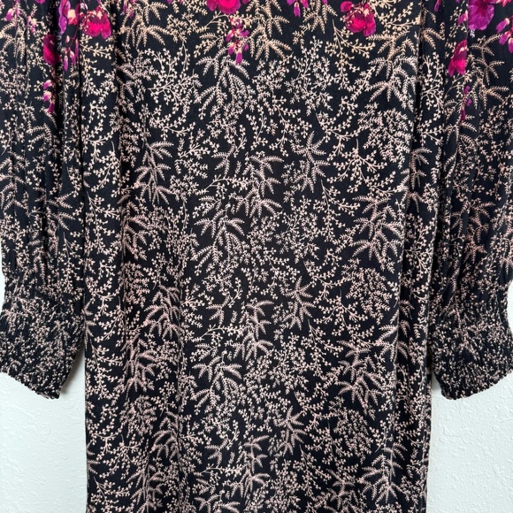 Anthropologie Cyree tunic mini dress floral black purple puff sleeves 6 - Picture 5 of 12